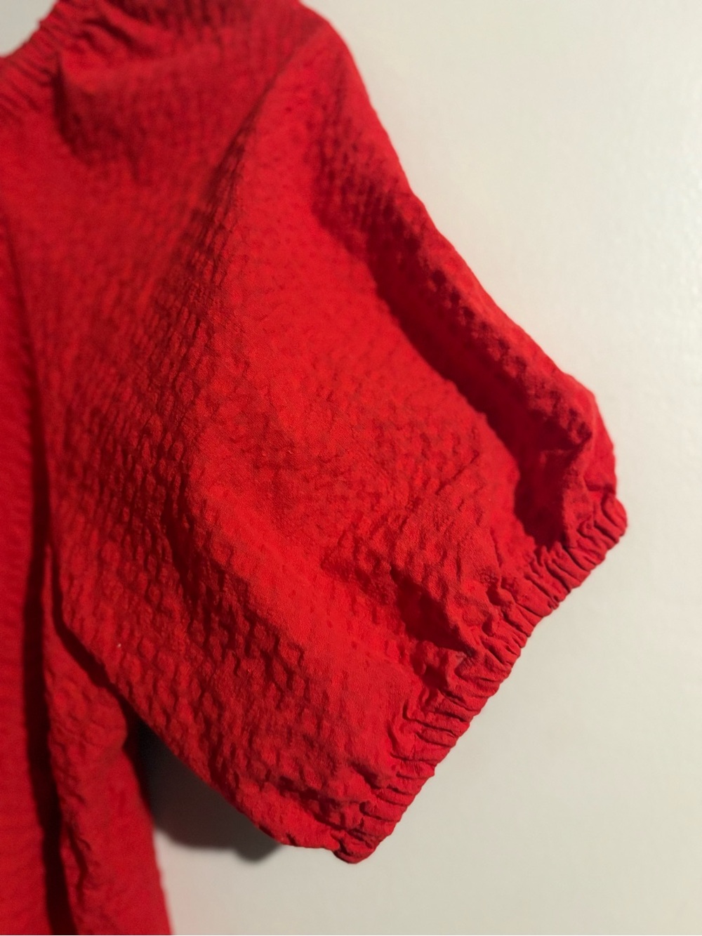 Old Navy Red Textured Peplum Blouse XL Puff Sleeve Boho Top - Picture 6 of 11